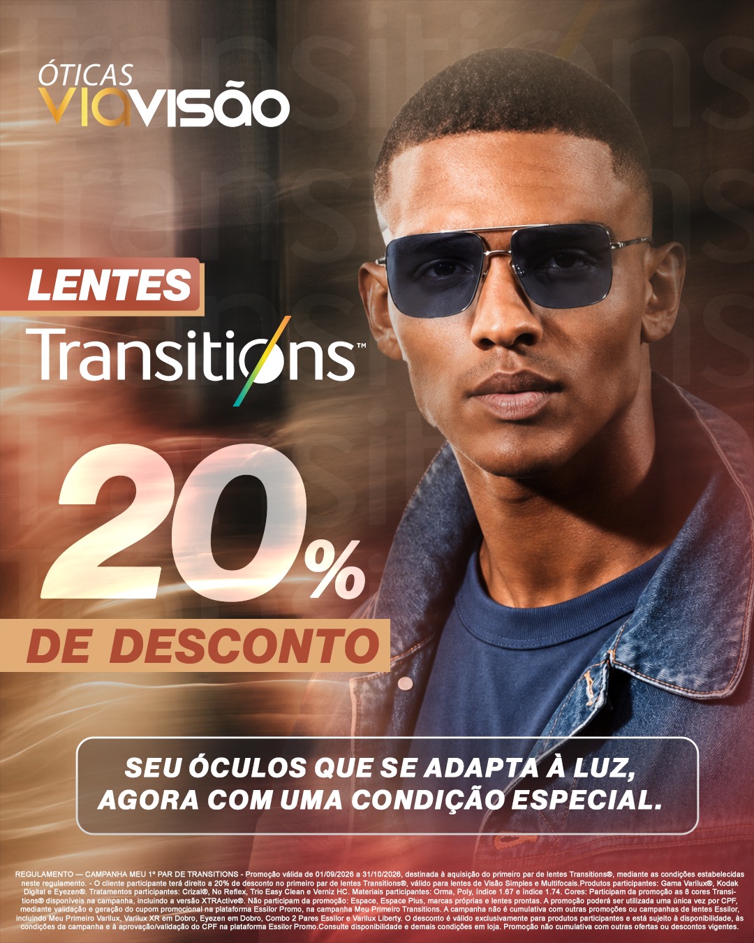 Lentes Transitions com 20% de desconto